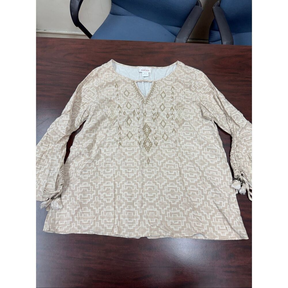 Ariat Light Brown and Beige Warrior Tunic Western Blouse Size Medium